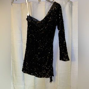 Sequin Black Dress One Shoulder